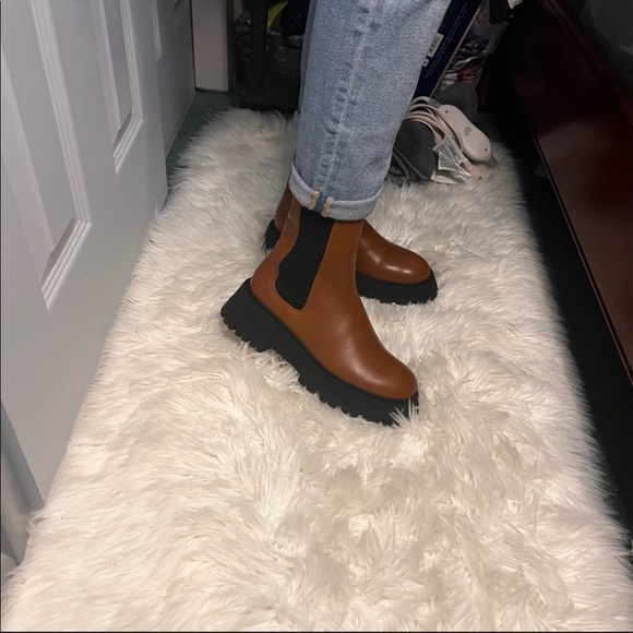 Zara Brown Lug Sole Leather Ankle Boots - Picture 8 of 16